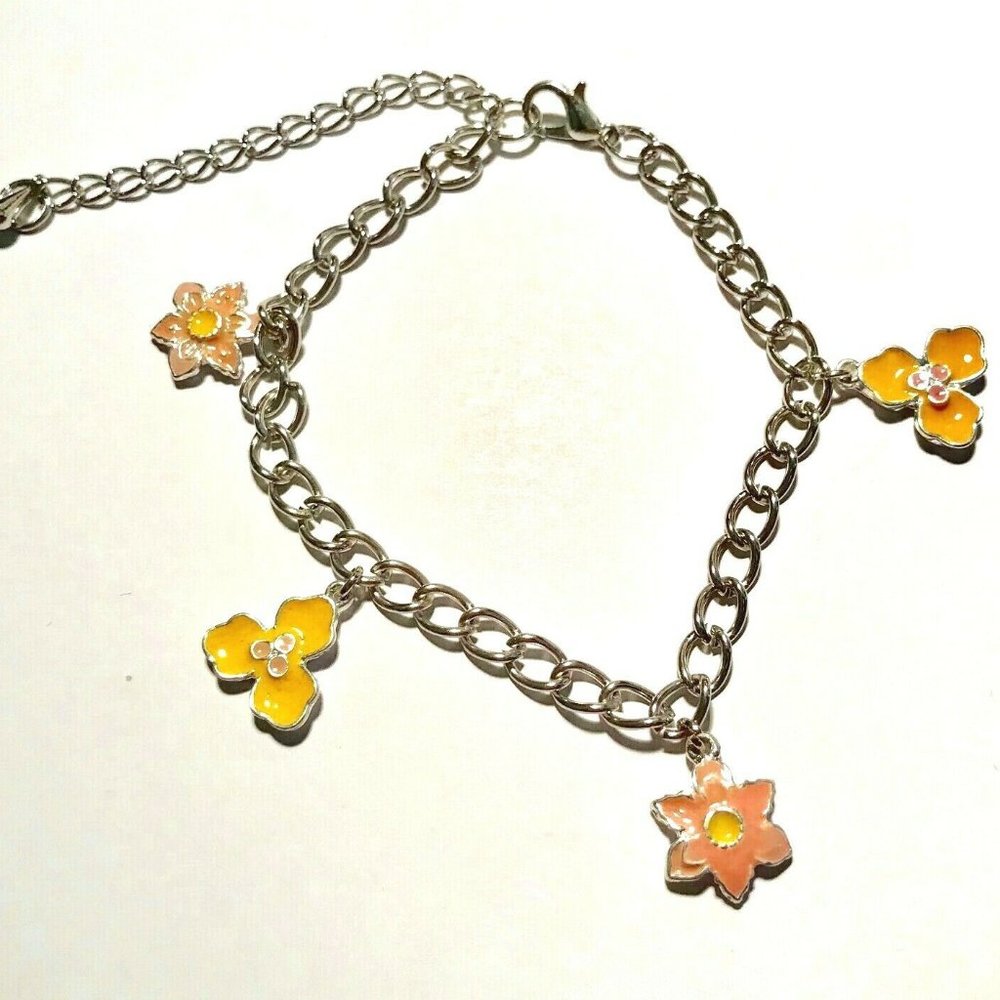 Silver Island Flower Anklet Charm Bracelet 7-10.5"